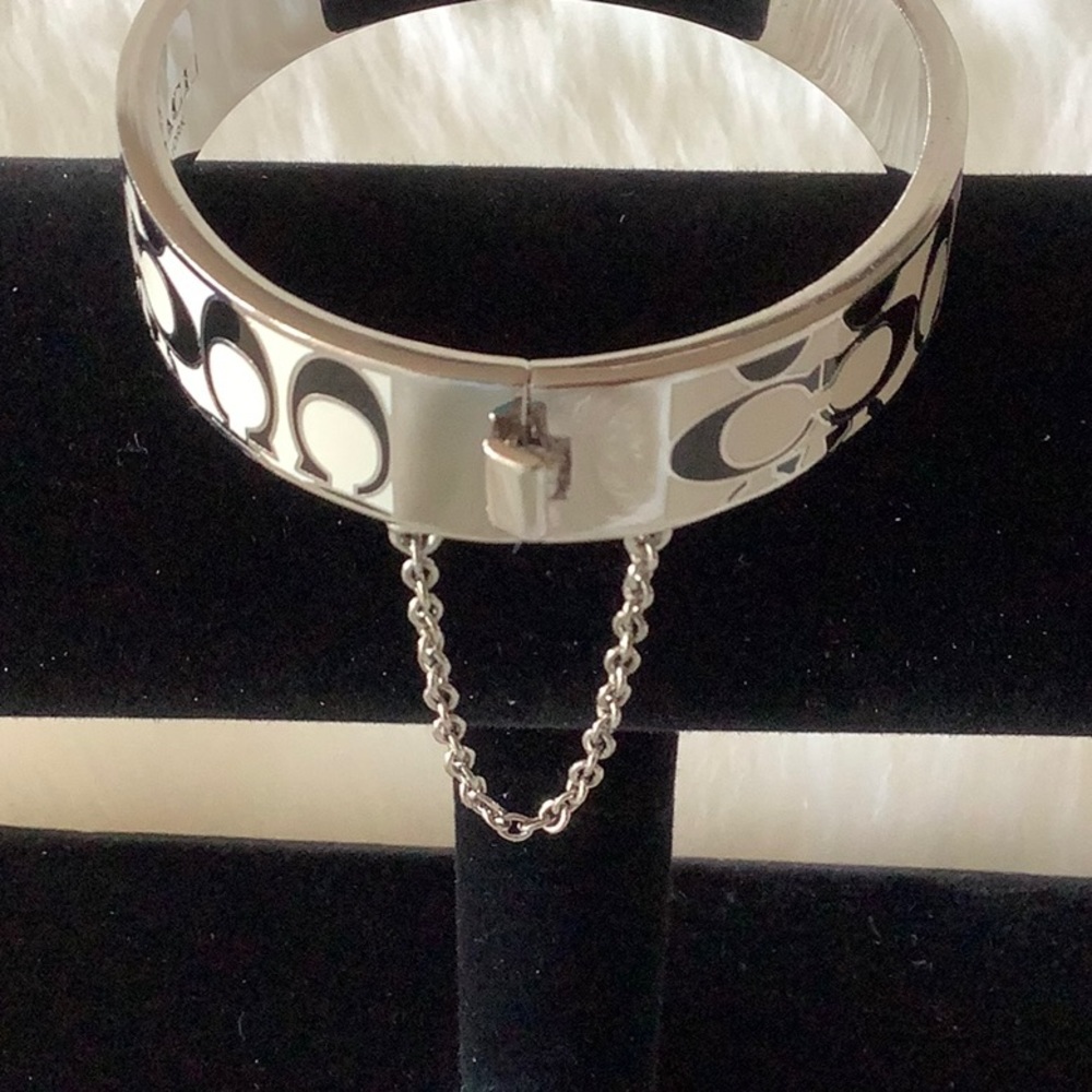 Coach Silver Logo Signed Hinged Bangle Bracelet - image 4